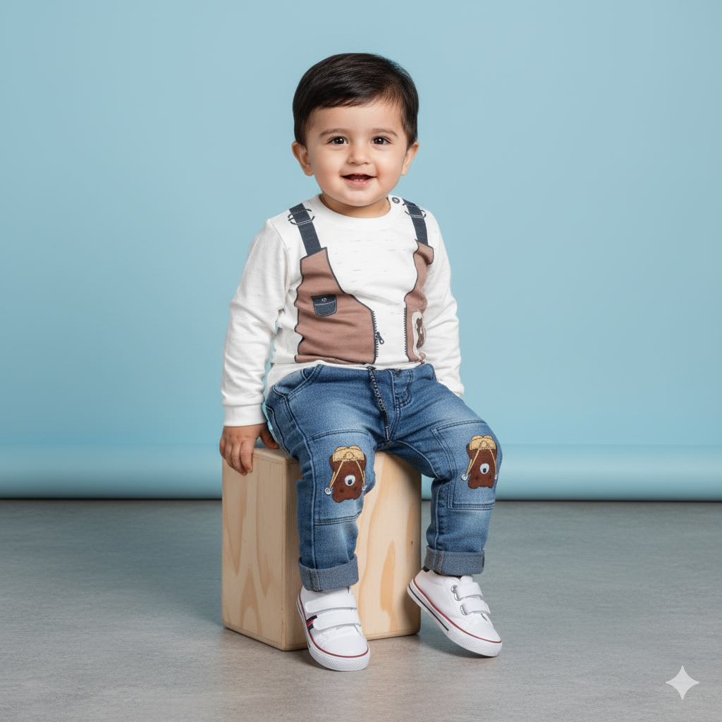 Boys Sweatshirt Tari fabric and denim pant set| Casual Kids Winter Outfit