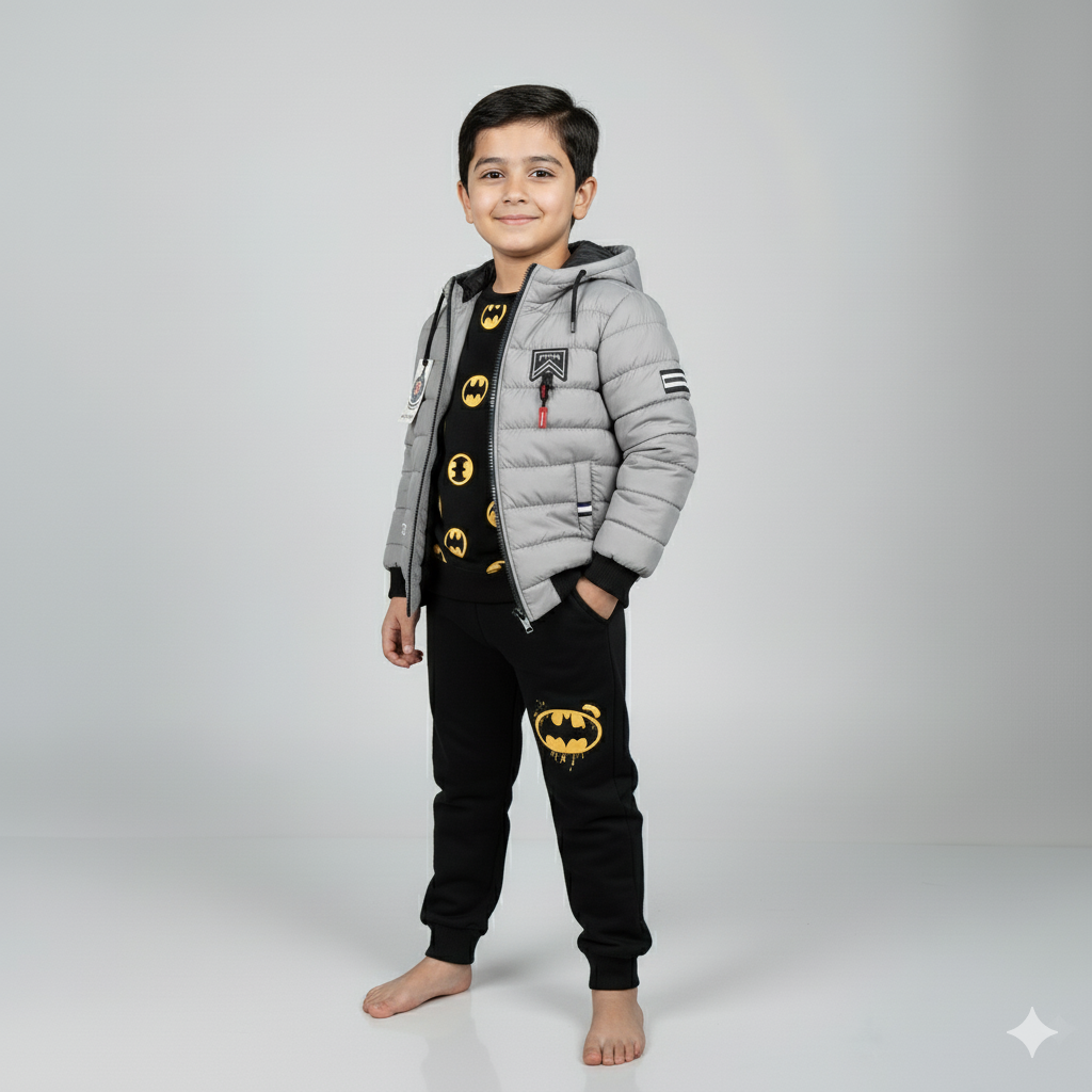 Boys Grey Winter Puffer Jacket with Hood | Lightweight Warm Quilted Coat