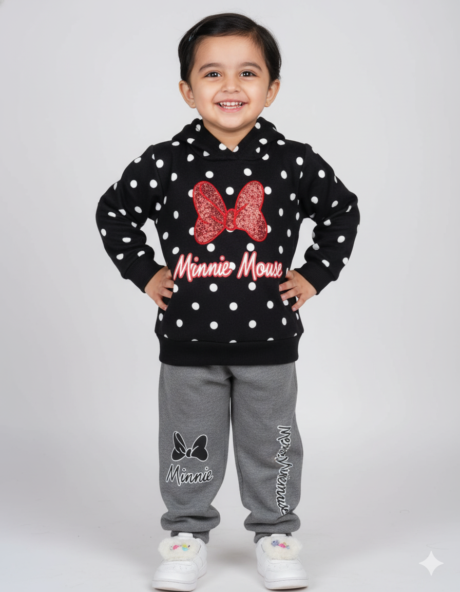 Minnie Mouse Polka Dot Winter Hoodie for Girls – Fleece Warm Outfit