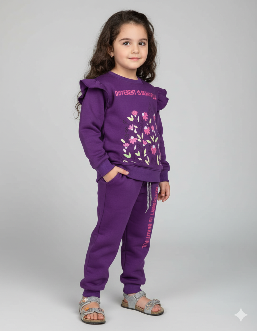 Girls Purple Tracksuit | "Different is Beautiful" Winter Outfit