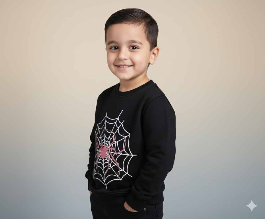 Spider Web Print Winter Pullover | Stylish Boys & Girls Outfit