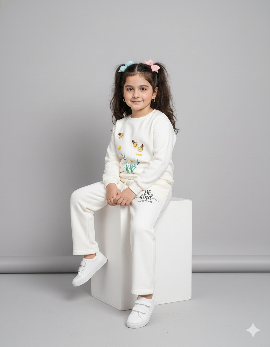 Girls "Be Kind" Bee & Daisy Printed Winter Tracksuit | Soft Fleece Sweatshirt