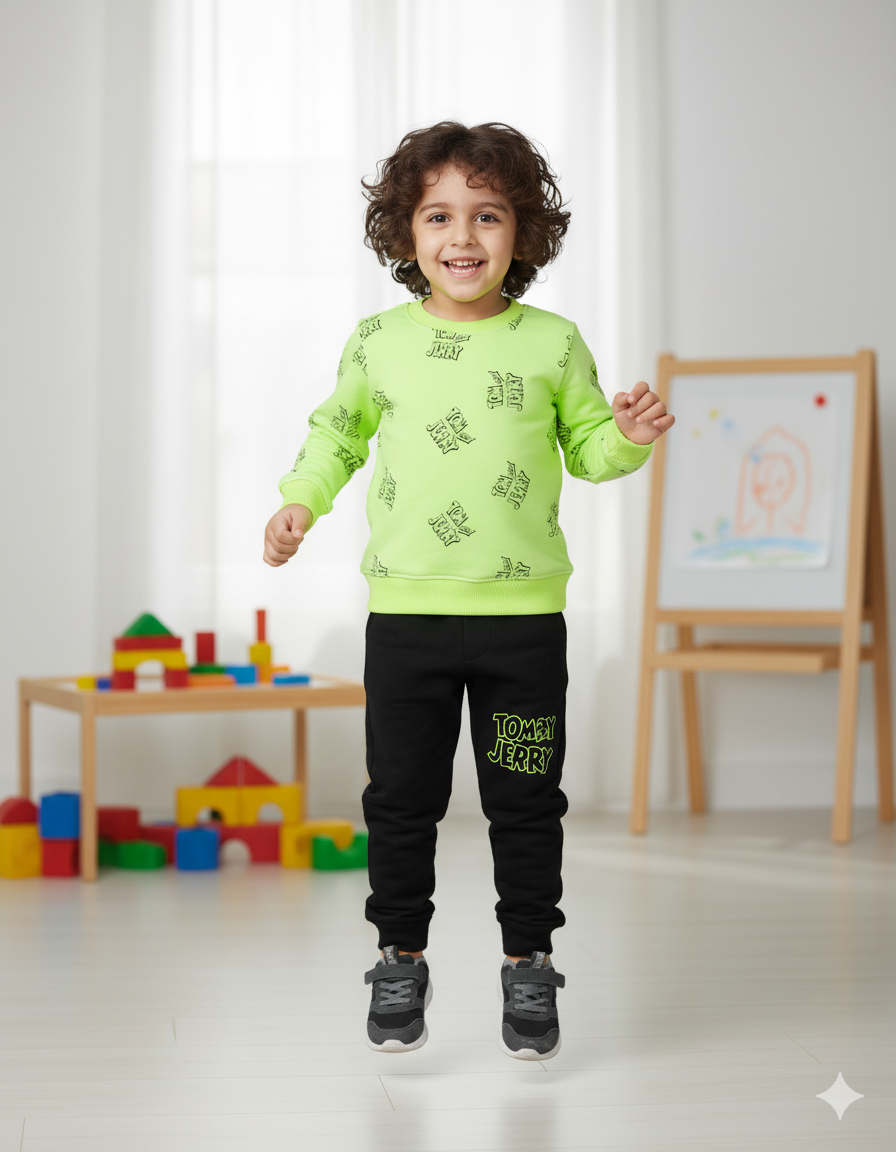 Tom and Jerry Adventure Highlight green Shirt paired with sleek black trouser