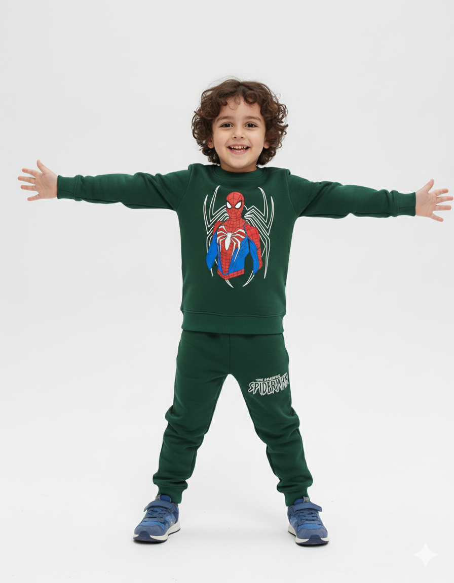 Dark Green Spiderman Beautiful Winter Set Soft Winter Fabric