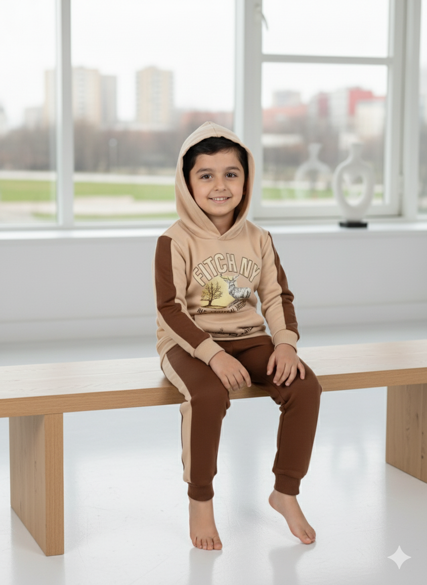 Kids Winter Hoodie & Jogger Set | Stylish Two-Tone Tracksuit for Boys & Girls