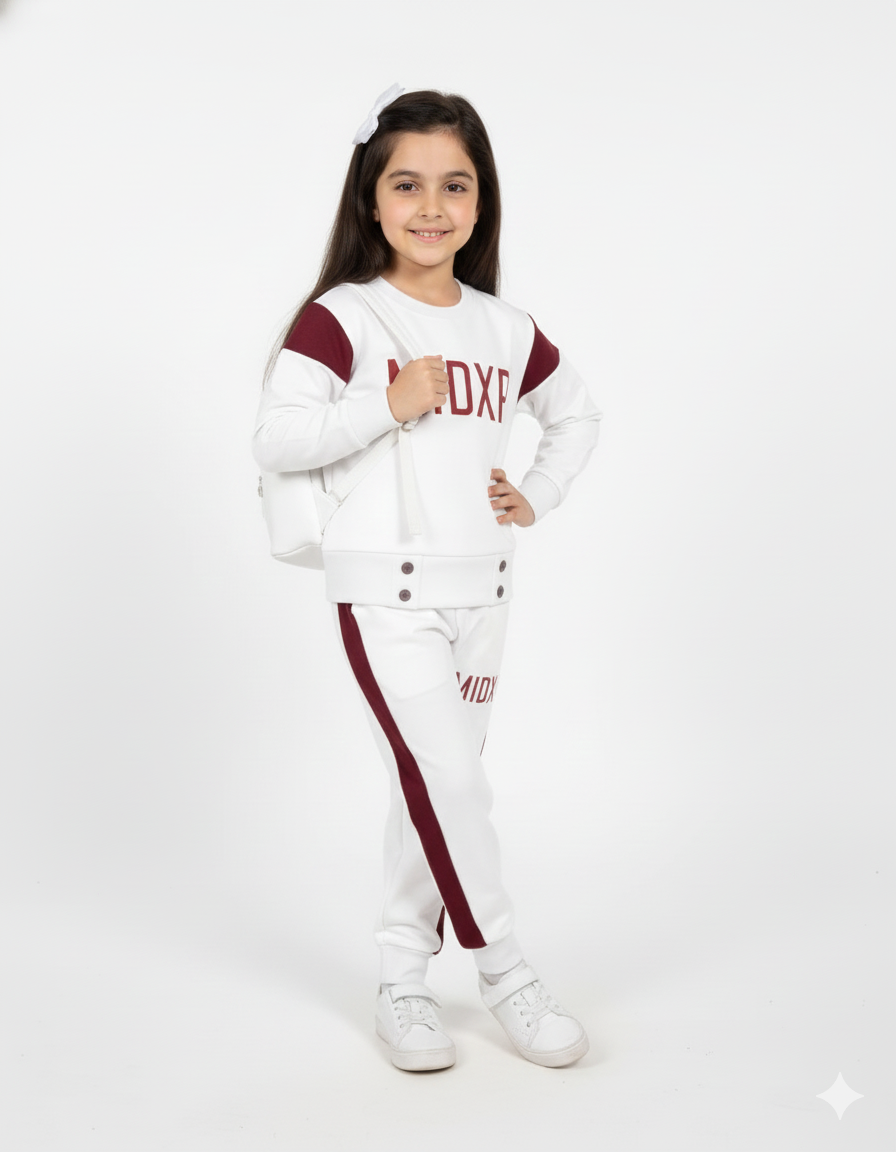Cozy Kids' "MIDXP" Tracksuit - Off white & Maroon