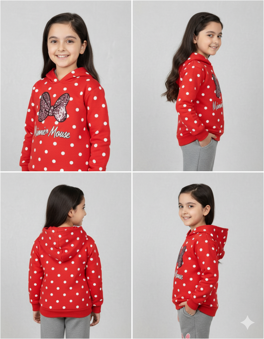 Minnie Mouse Red Polka Dot Fleece Hoodie Set for Girls | Winter Warm Outfit