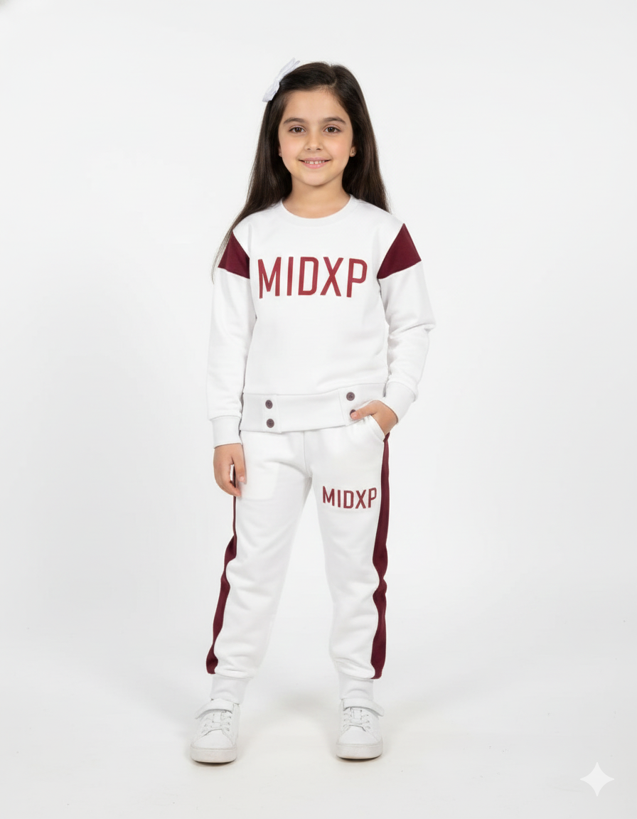 Cozy Kids' "MIDXP" Tracksuit - Off white & Maroon