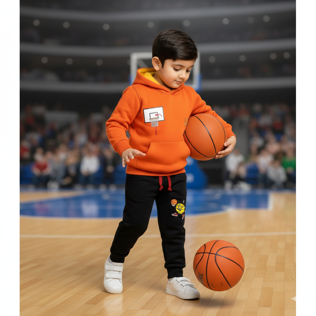 Dark Orange Basket ball 🏀 || Hoodies Winter Tracksuits || Over FLEECE || Two sides pockets