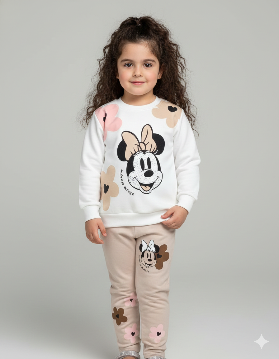 Minnie Mouse Girls Winter Tracksuit – Cute Floral Printed Sweatshirt & Trouser Set