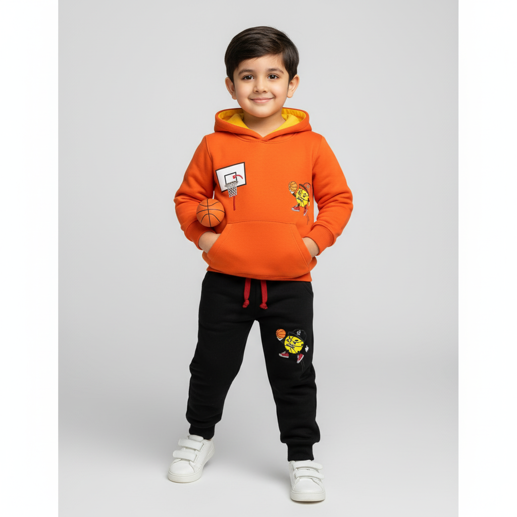 Dark Orange Basket ball 🏀 || Hoodies Winter Tracksuits || Over FLEECE || Two sides pockets