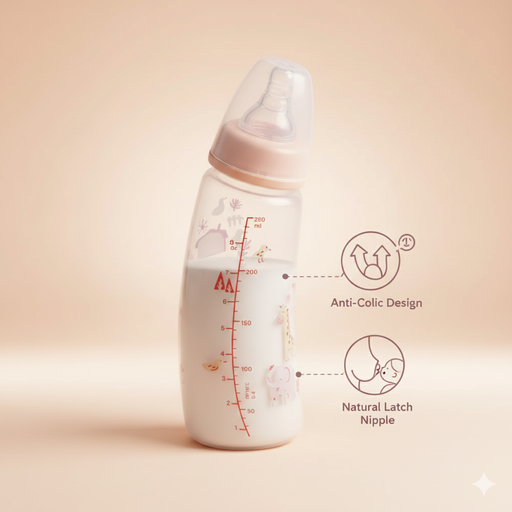 CURVE NURSING BOTTLE PP 250ML FARM
