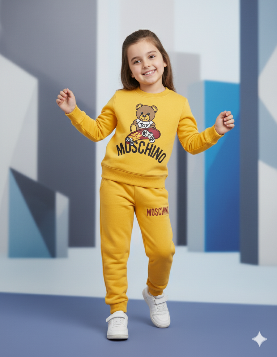 YELLOW MOSCHINO WINTER SOFT FLEECE TWO SIDES POCKET SET