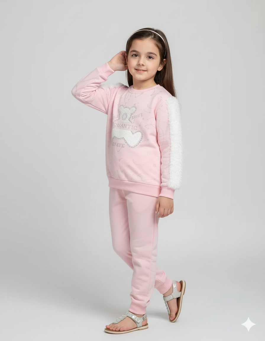 Cozy Pink Bear Graphic Tracksuit