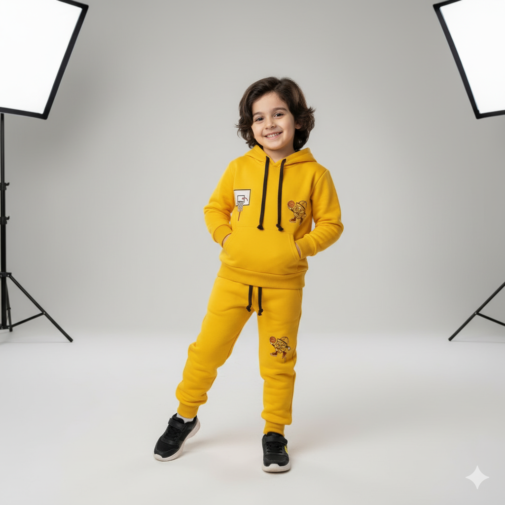 Yellow Basket ball 🏀 || Hoodies Winter Tracksuits || Over FLEECE || Two sides pockets