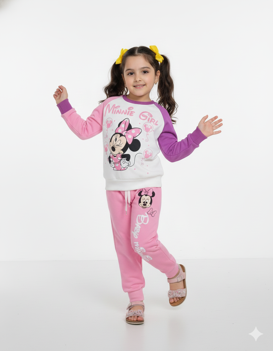 Baby Minnie Girl Tracksuit – Pink & Purple Winter Sweatshirt and Set for Girls