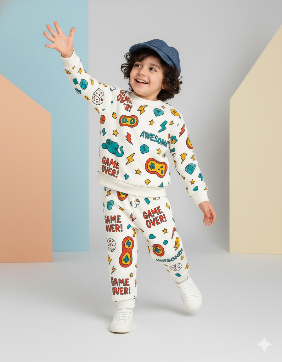 Boys Game Over Printed Winter Tracksuit | Fun Gaming Sweatshirt Set