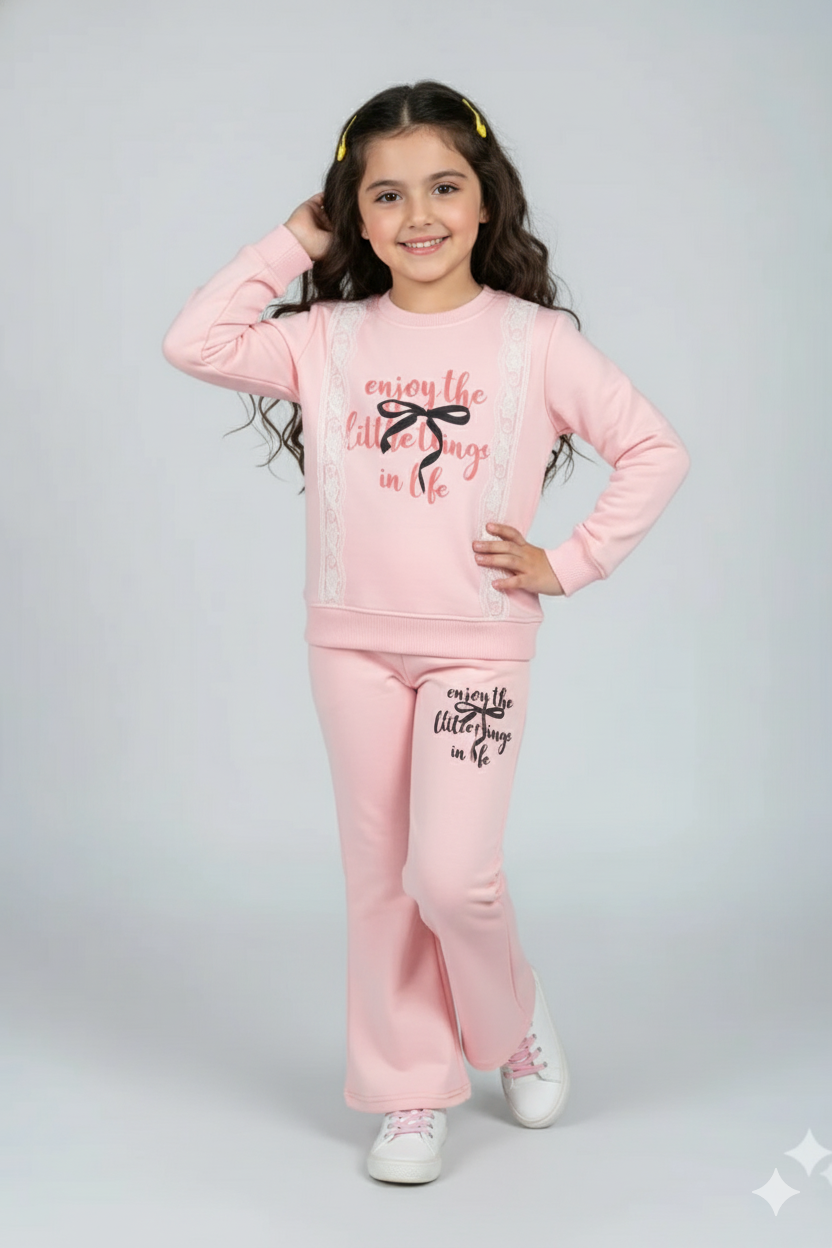 Enjoy the Little Things" Pink Ruffle & Bow Lounge Set for Girls
