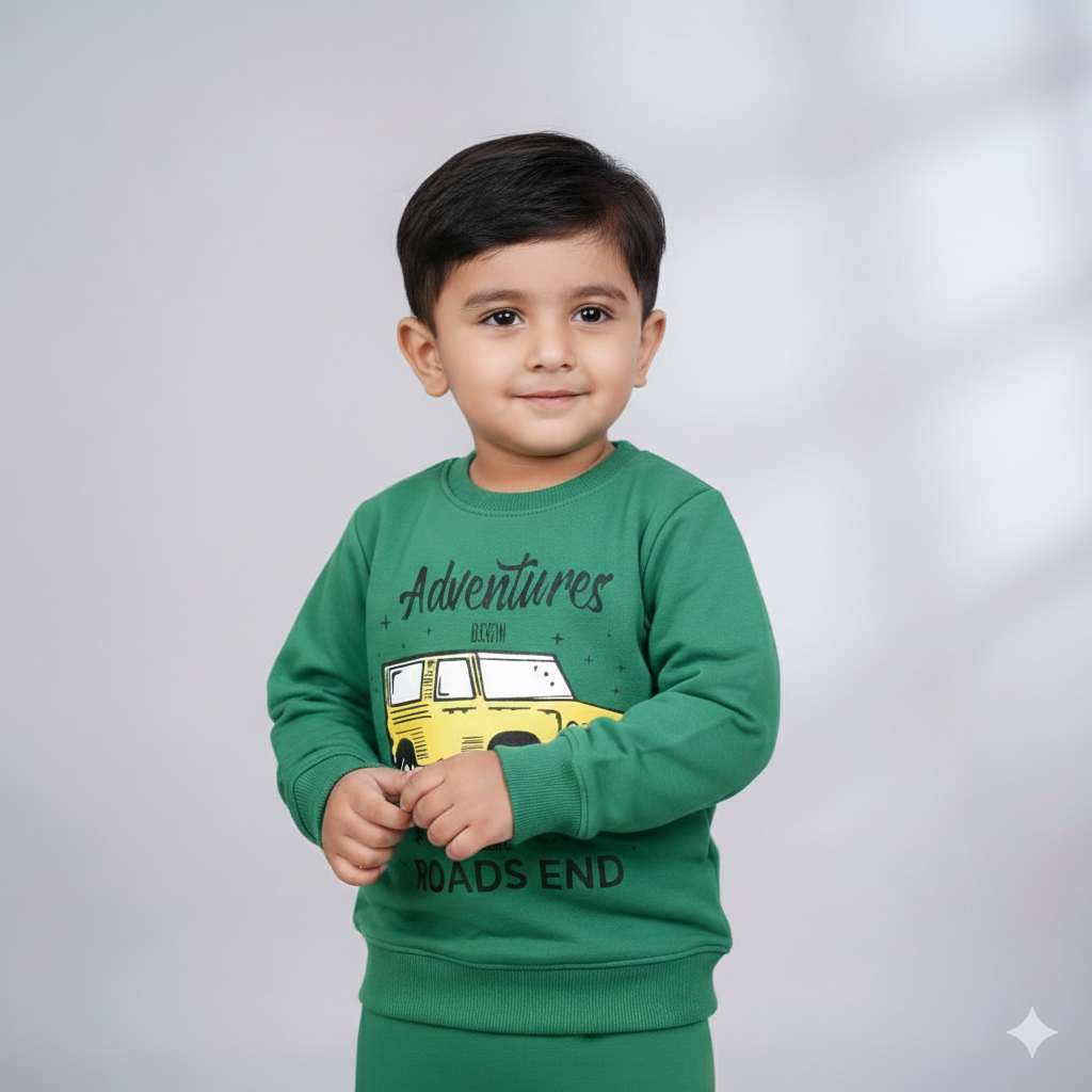 Green Pullover with Jeep Print | Boys Winter Wear