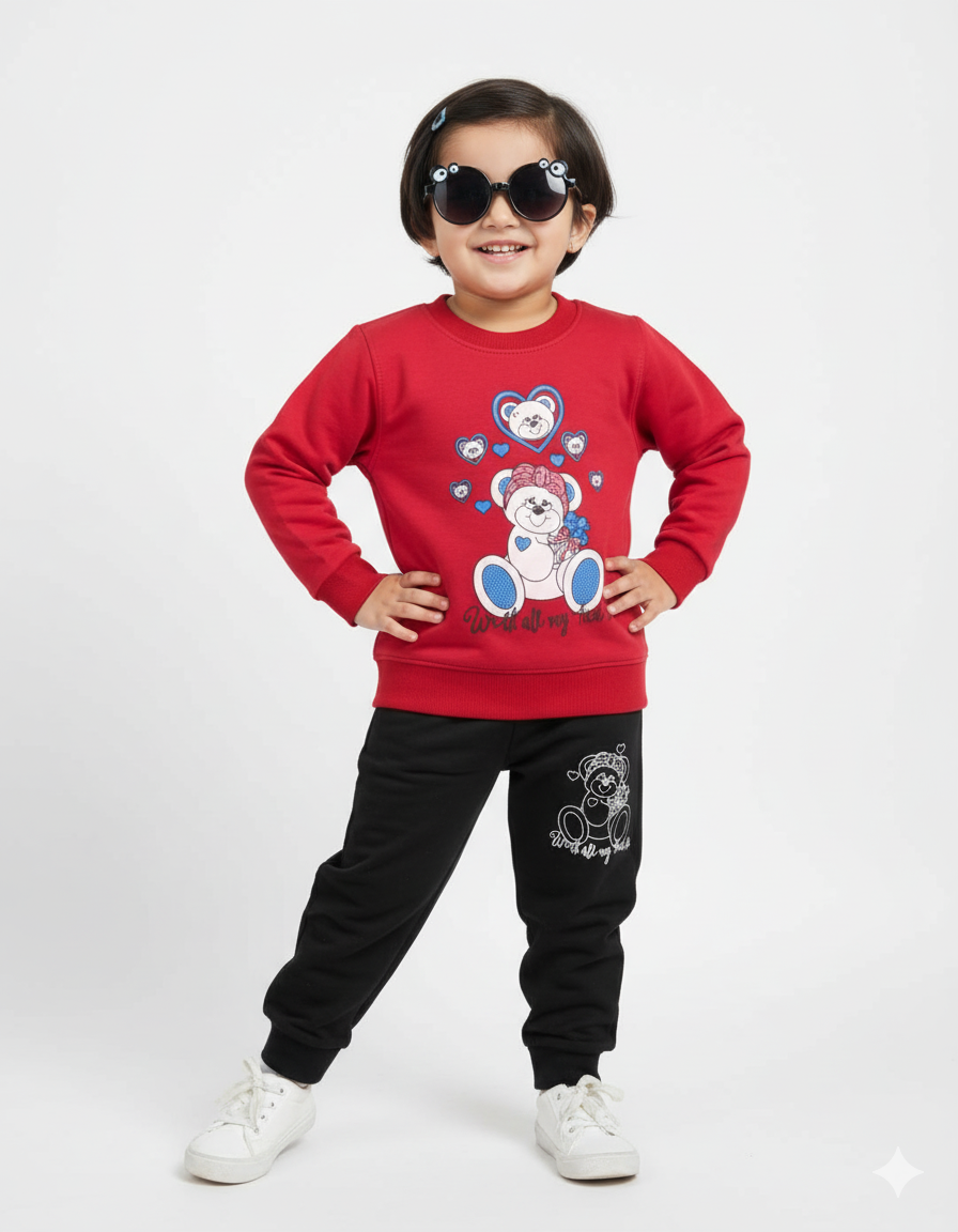 Cute Bear|| With all my Heart || Red and Black Beautiful Winter Set Soft Winter Fabric