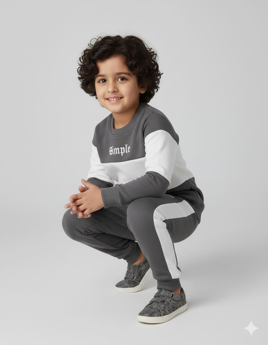 Kids Grey & White Sweatshirt | Winter Tracksuit for Boys