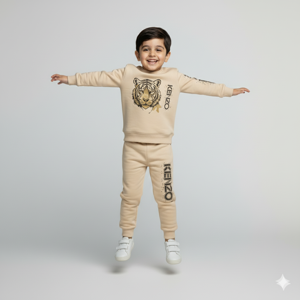 Boys Beige Tiger Print Tracksuit Kenzo Style | Winter Outfit