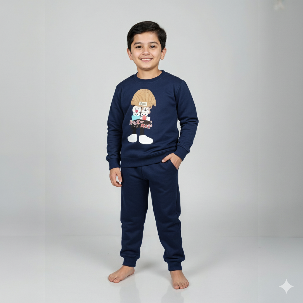 Cute 3D Design Fleece Sweatshirt & Trouser Set for Boys