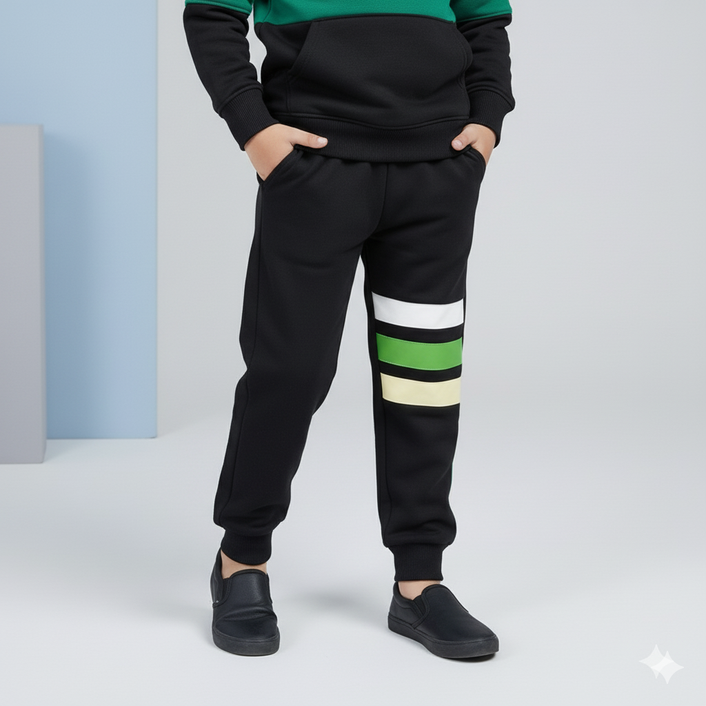 Kids Black Jogger Pants | Side Stripe Winter Bottoms for Boys