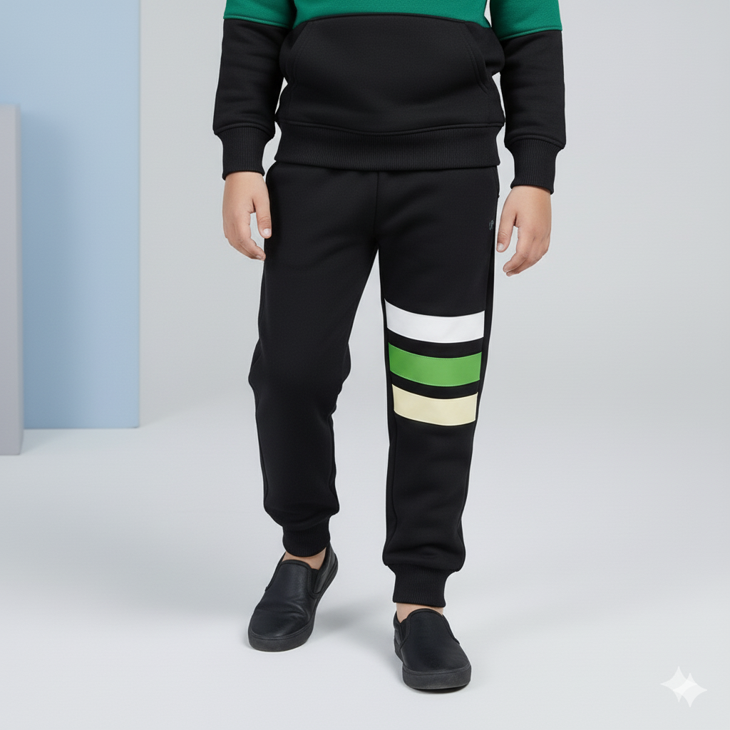 Kids Black Jogger Pants | Side Stripe Winter Bottoms for Boys