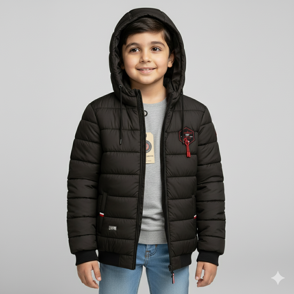 Men’s Black Puffer Jacket with Hood | Lightweight Quilted Winter Coat
