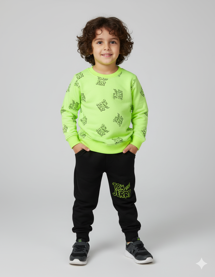 Tom and Jerry Adventure Highlight green Shirt paired with sleek black trouser