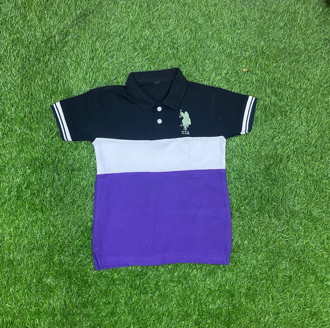 Black, Crisp White, and Purple Polo Shirt