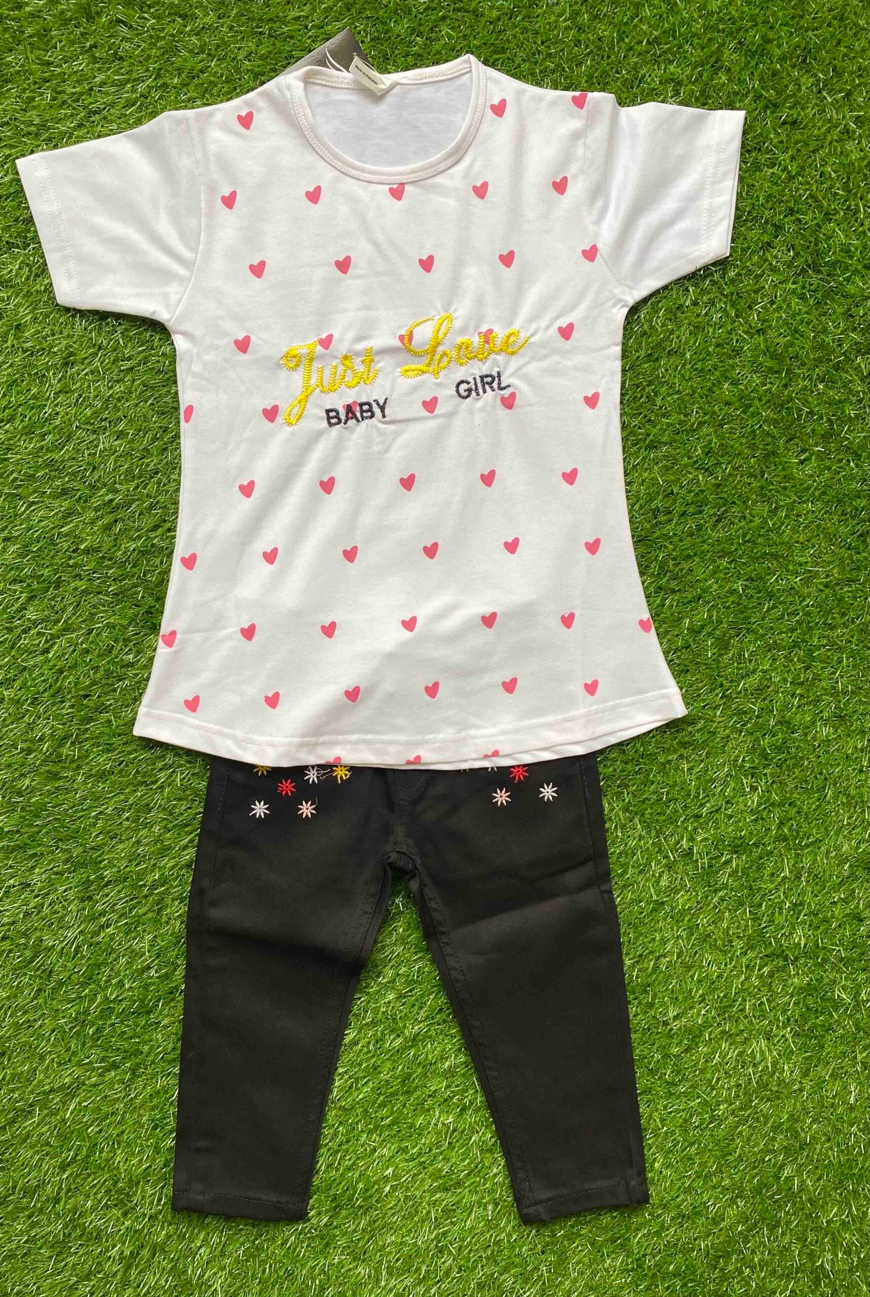 Sweet Hearts - White shirt for girls paired with black Jeans