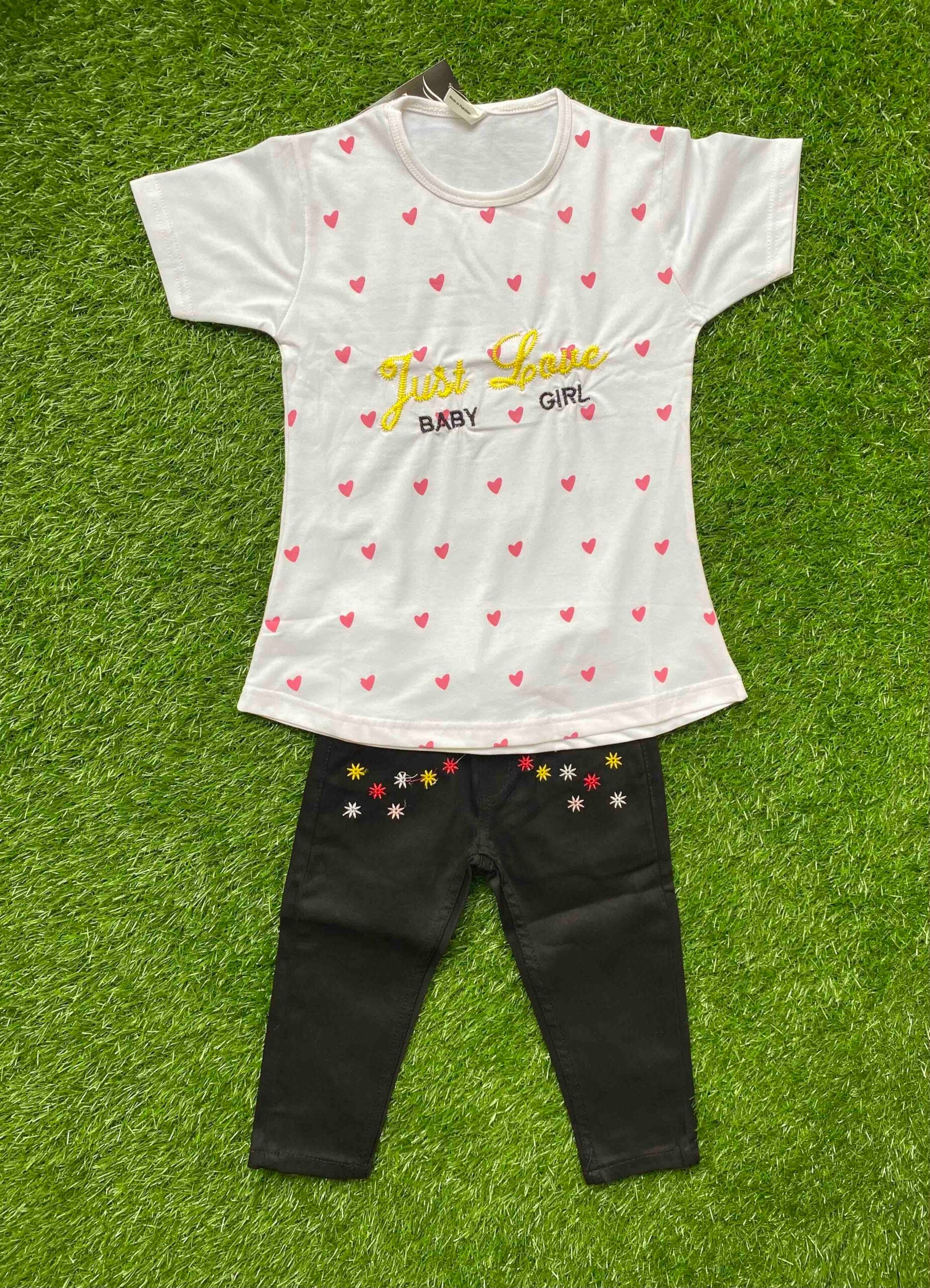Sweet Hearts - White shirt for girls paired with black Jeans