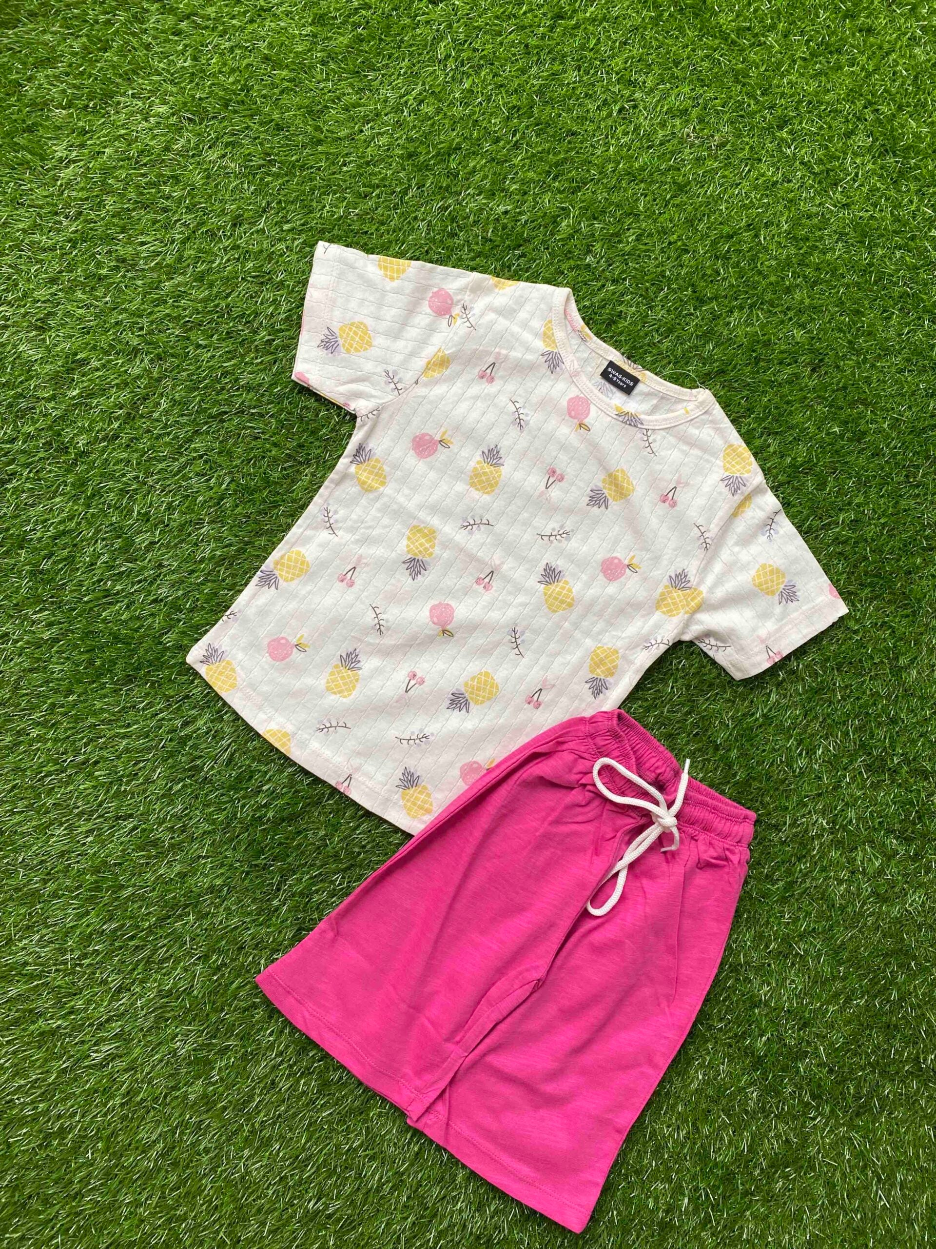 Pink Delight - White Shirt with Pink Shorts for Girls