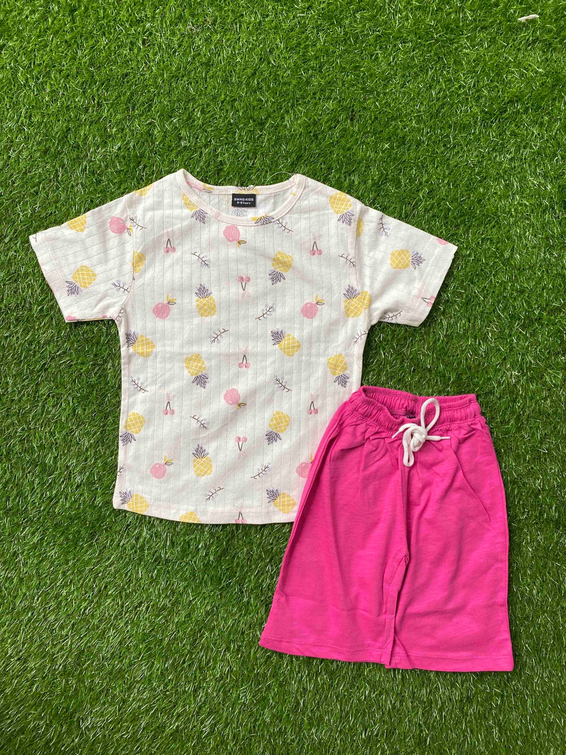 Pink Delight - White Shirt with Pink Shorts for Girls