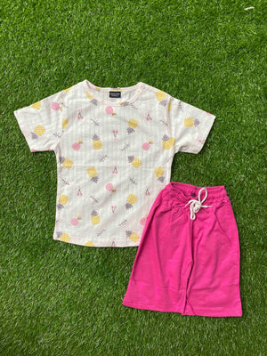 Pink Delight - White Shirt with Pink Shorts for Girls