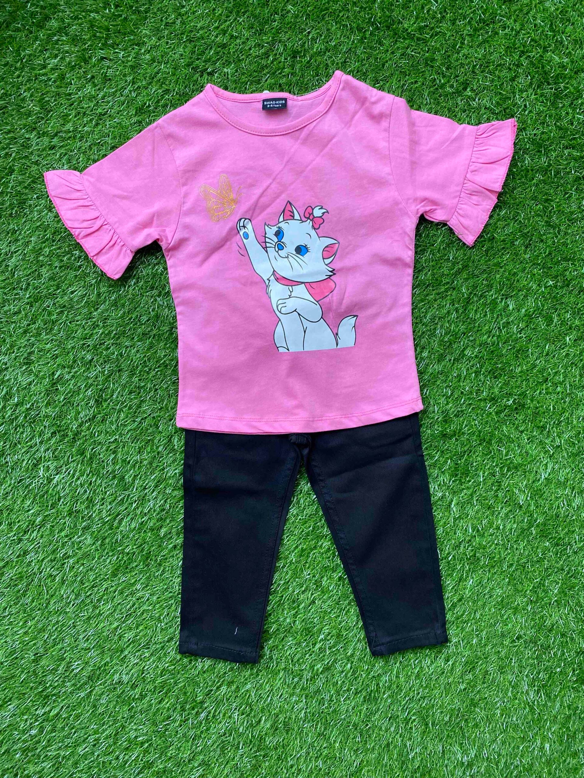 Whiskers and Pink - Stylish Pink Shirt Paired with Black Jeans