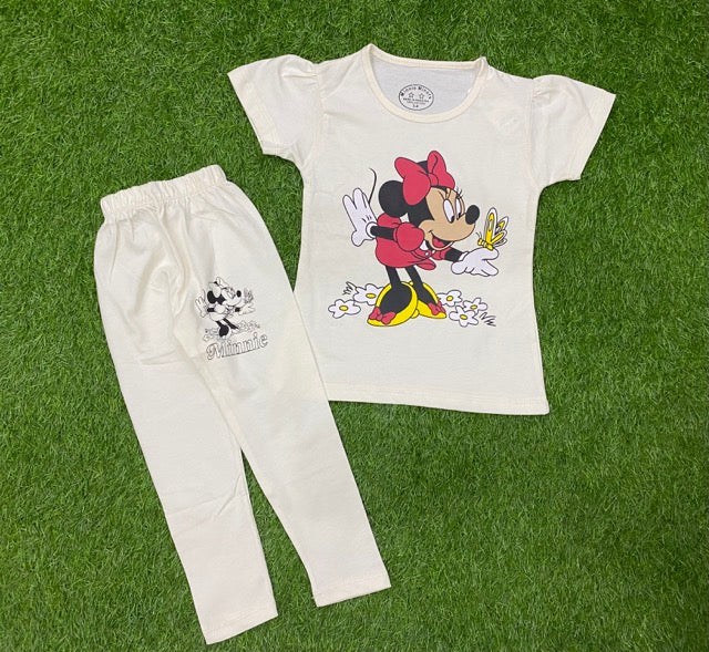 Cream Shirt With Minnie Mouse Character Beautiful Summer Set