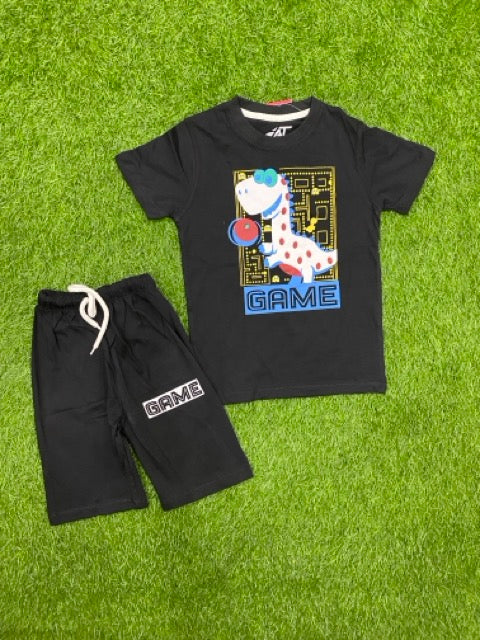 Black Shirt with Dinosaur Game Stylish Summer Set