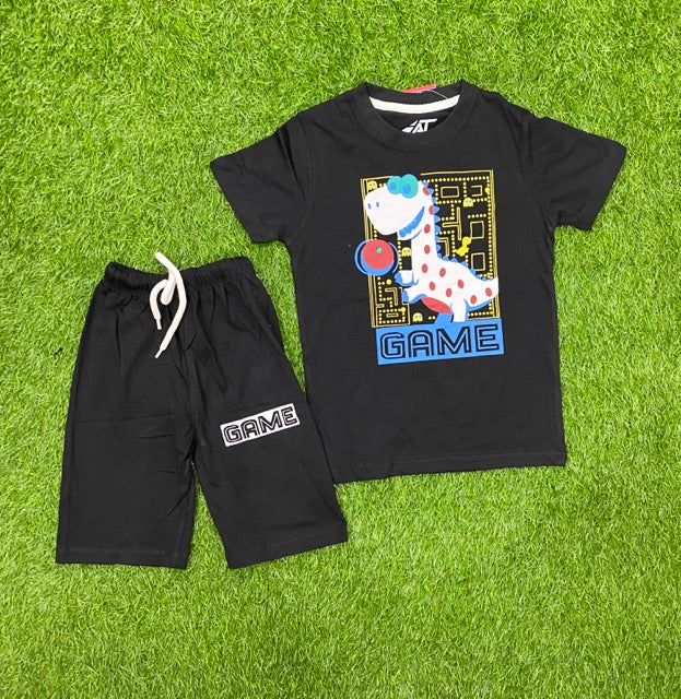 Black Shirt with Dinosaur Game Stylish Summer Set