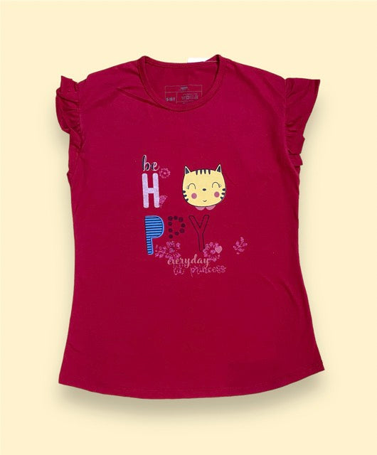 Joyful Maroons Trendy Mini Minor Girls T-Shirt