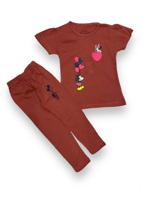 Chocolate Brown Small Mickey Mouse giving hearts to Minnie Trendy Summer Set