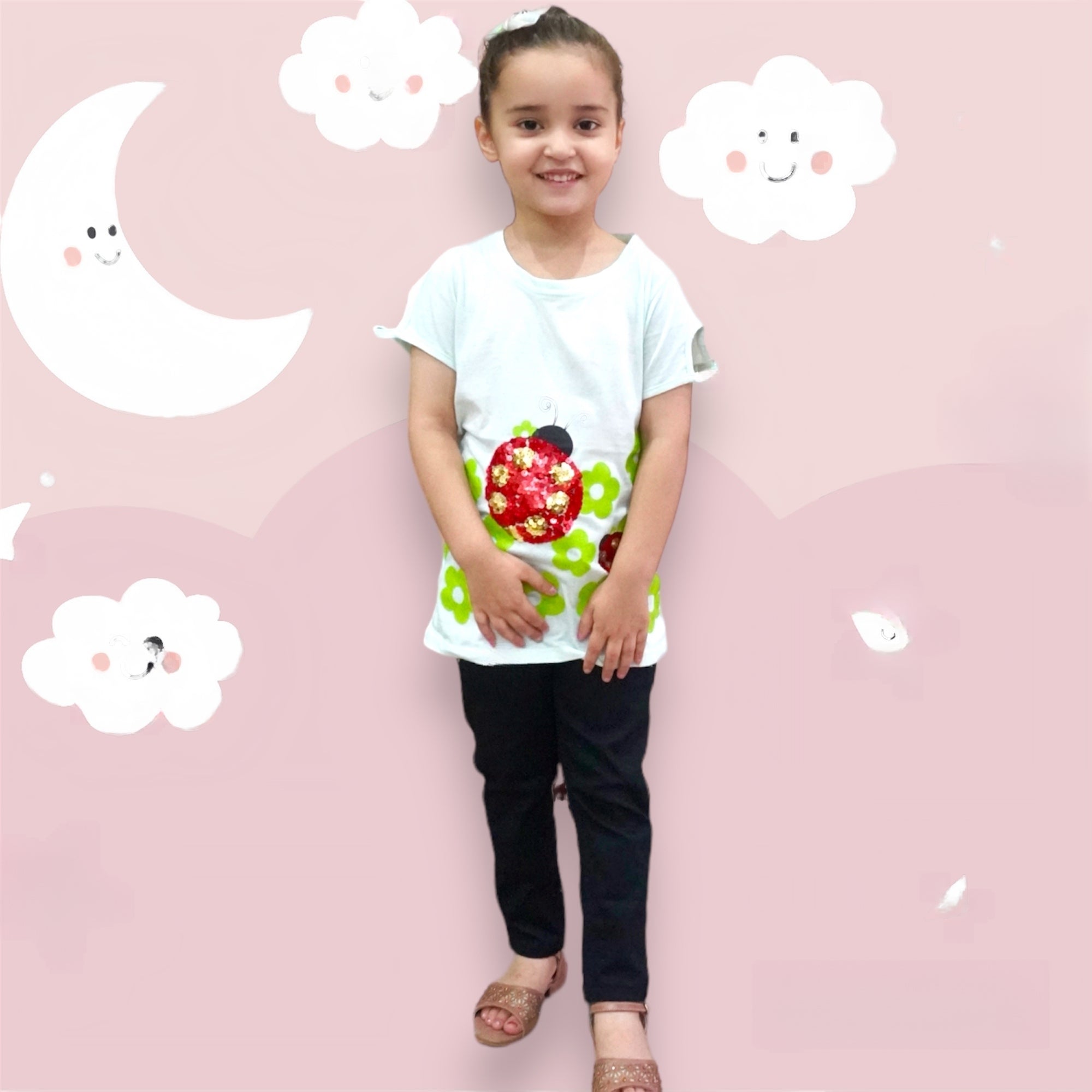 Pastel Serenity -Light Greenish Shirt for Girls Paired with black tights