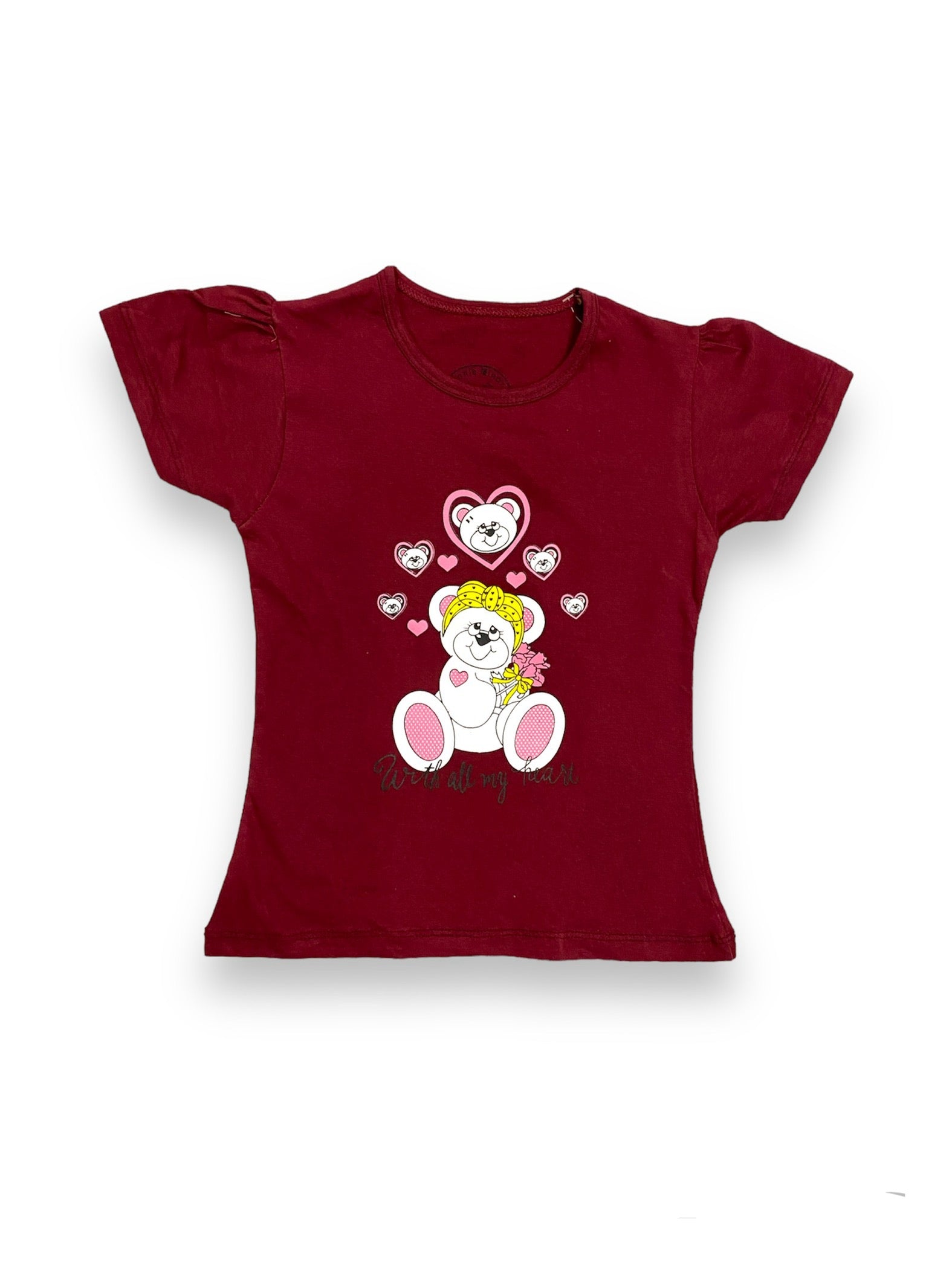 Glitzy Teddy Jam Red Summer shirt for Girls