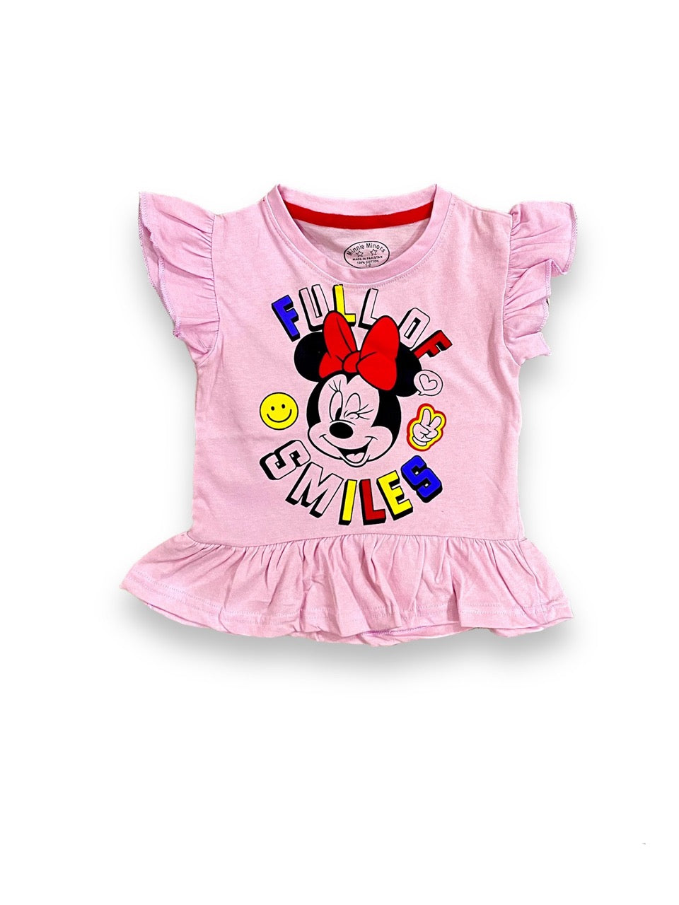 White || Full of Similes || Minnie Mouse Summer Shirt for Girls