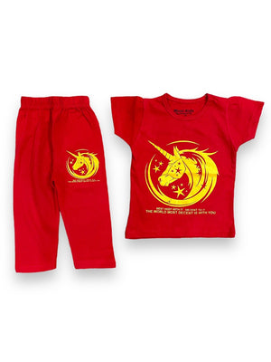 Red Unicorn T-Shirt & Trouser Summer Duo Premium pair for Girls