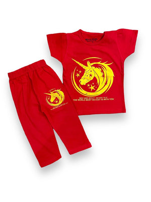 Red Unicorn T-Shirt & Trouser Summer Duo Premium pair for Girls