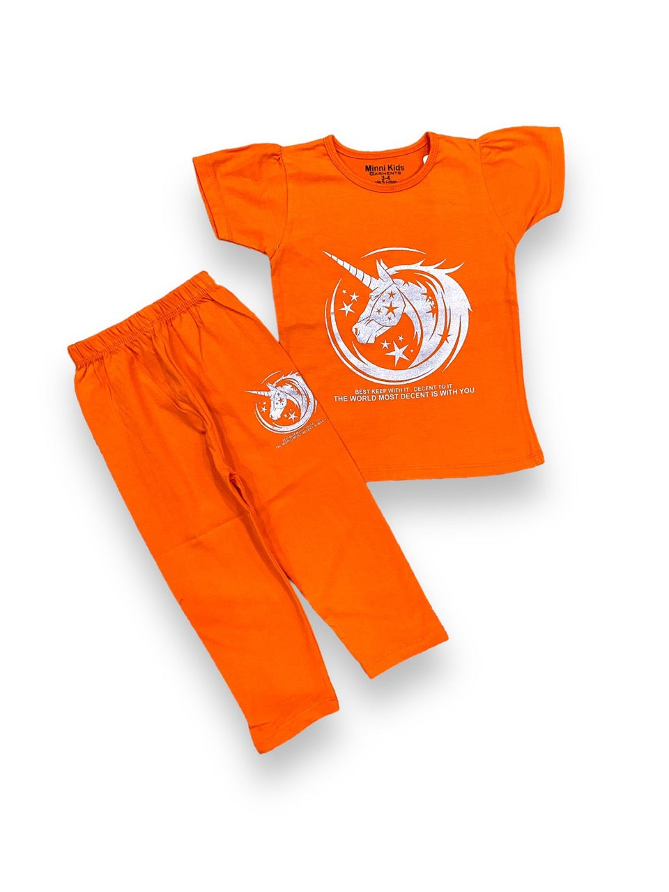 Orange Unicorn T-Shirt & Trouser Summer Duo Premium pair for Girls