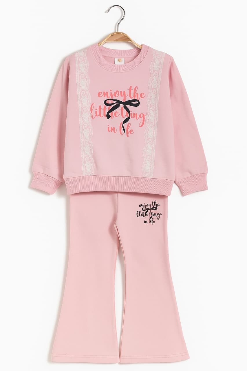 Enjoy the Little Things" Pink Ruffle & Bow Lounge Set for Girls
